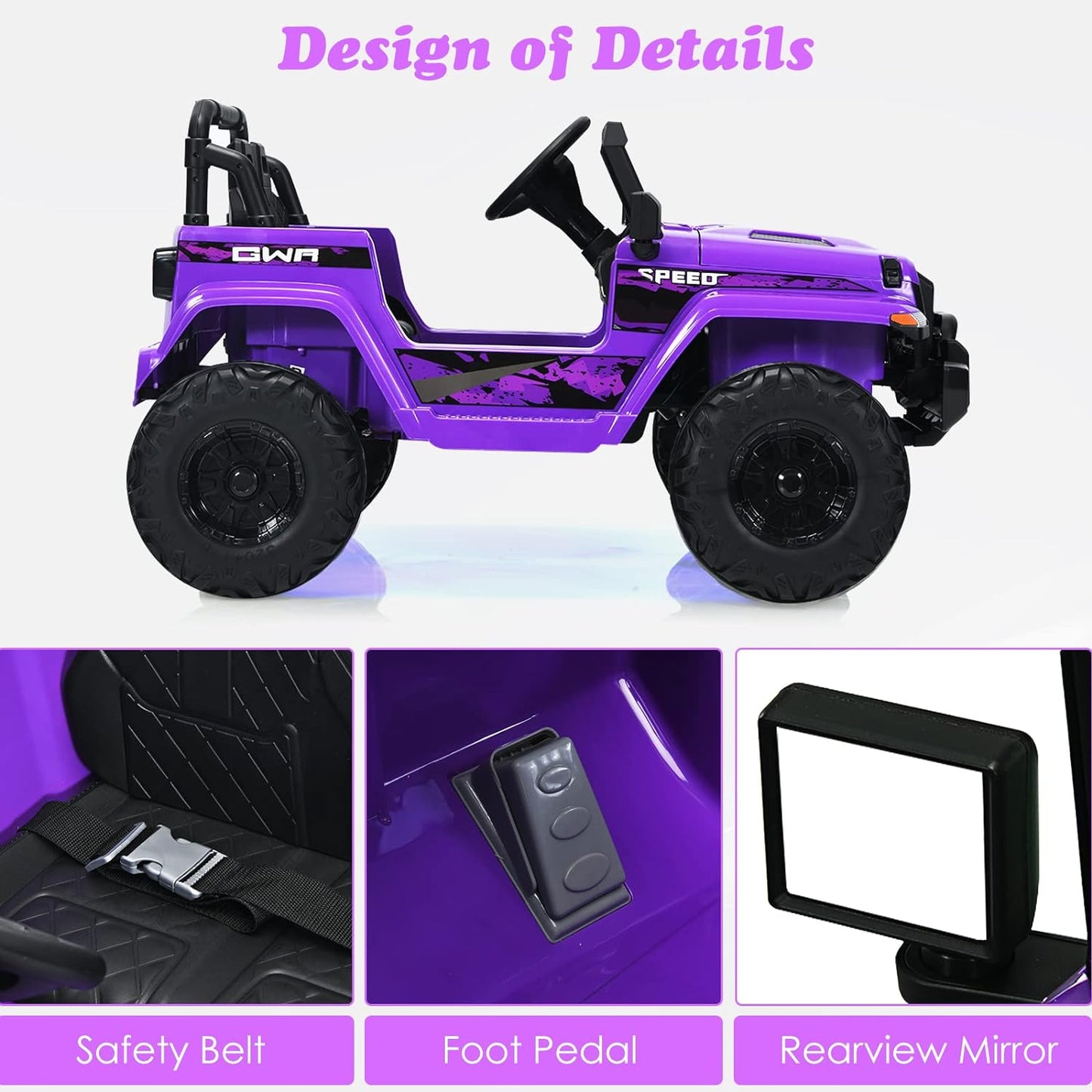OLAKIDS Kids Ride on Truck, 12V Electric Vehicle with Remote Control, Battery Powered Toddler Car with Music, Horn, 3 Speeds, LED Lights, Bluetooth, USB, Radio