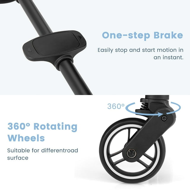 INFANS Lightweight Baby Stroller, One-Hand Gravity Fold, Compact Travel Stroller for Airplane with Aluminium Frame, Adjustable Backrest and Canopy, Foldable Infant Toddler Stroller for 0-36 Month
