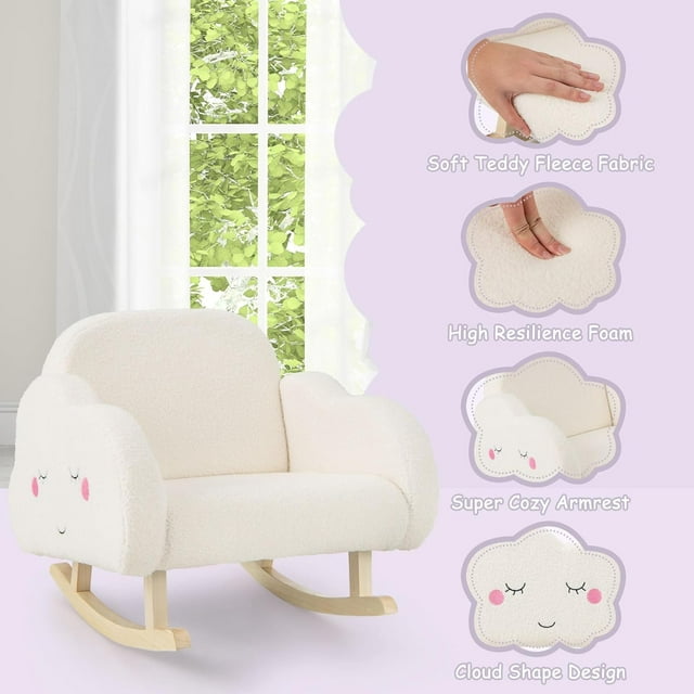 INFANS Kids Sofa, Toddler Rocking Chair with Solid Wooden Frame, Anti-Tipping Design, Plush Fabric, Children Armchair for Nursery Kindergarten Playroom Preschool, Gift for Boys Girls