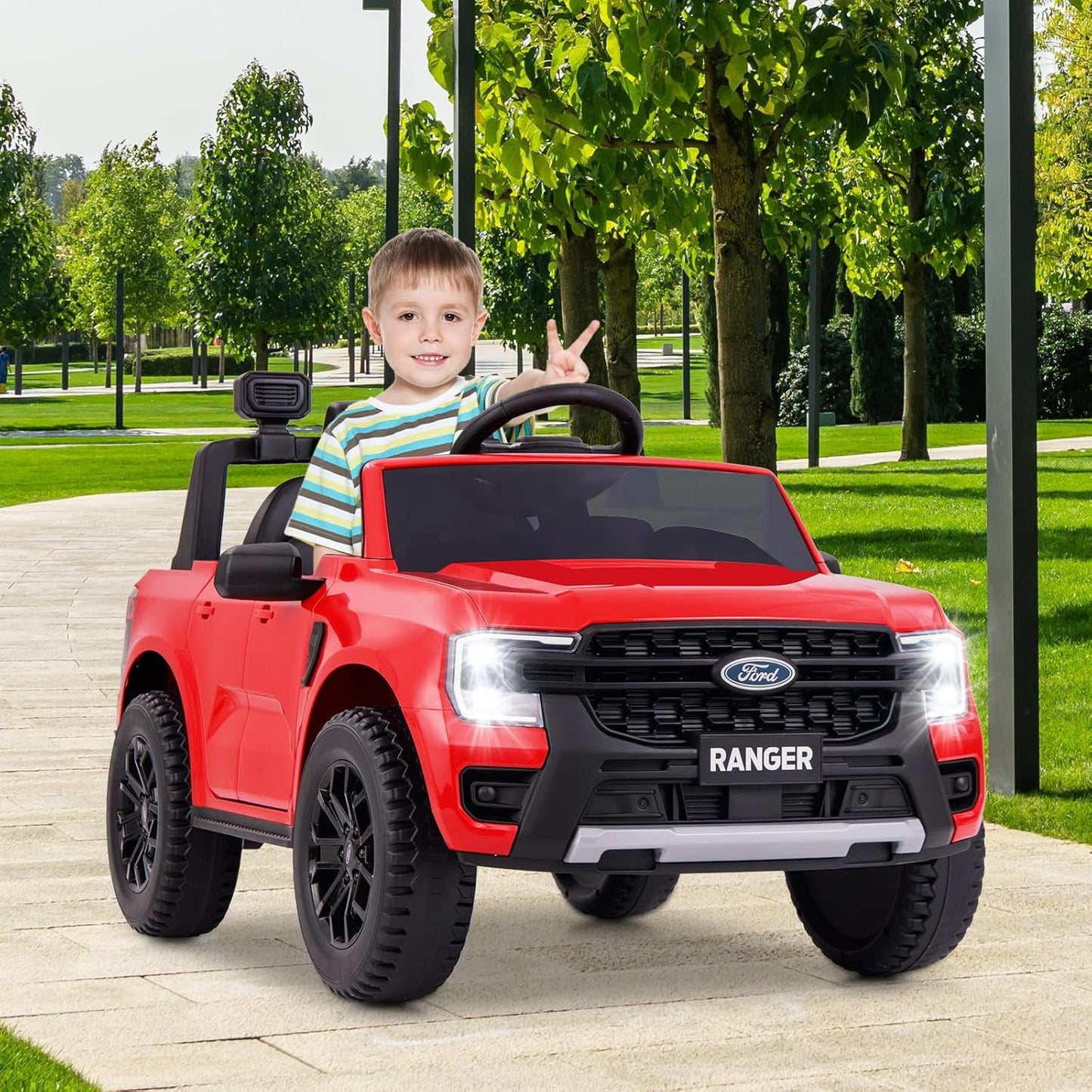 Licensed Ford Ranger Ride on Car for Kids by OLAKIDS, 12V Electric Vehicle with Remote Control, Toddlers Battery Powered Toy Gift with 2 Speeds, Wheels Suspension, Storage Space, Bluetooth USB