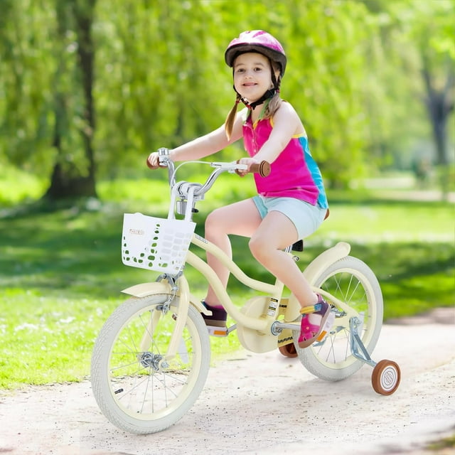 OLAKIDS Kids Bike for Girls, 12 14 16 Inch Children's Bicycle with Removable Basket and Training Wheels, Safety Bell