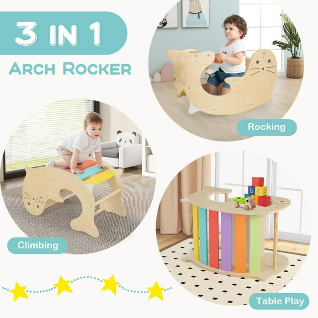 OLAKIDS Climbing Toys for Toddlers, 3 in 1 Pikler Montessori Wooden Arch Climber Rocker Ladder, Indoor Kids Activity Climb Toy Gym Playground Play Structure Gift for Children Boys Girls