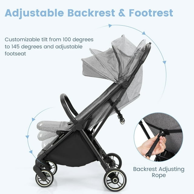 INFANS Lightweight Baby Stroller, One-Hand Gravity Fold, Compact Travel Stroller for Airplane with Aluminium Frame, Adjustable Backrest and Canopy, Foldable Infant Toddler Stroller for 0-36 Month