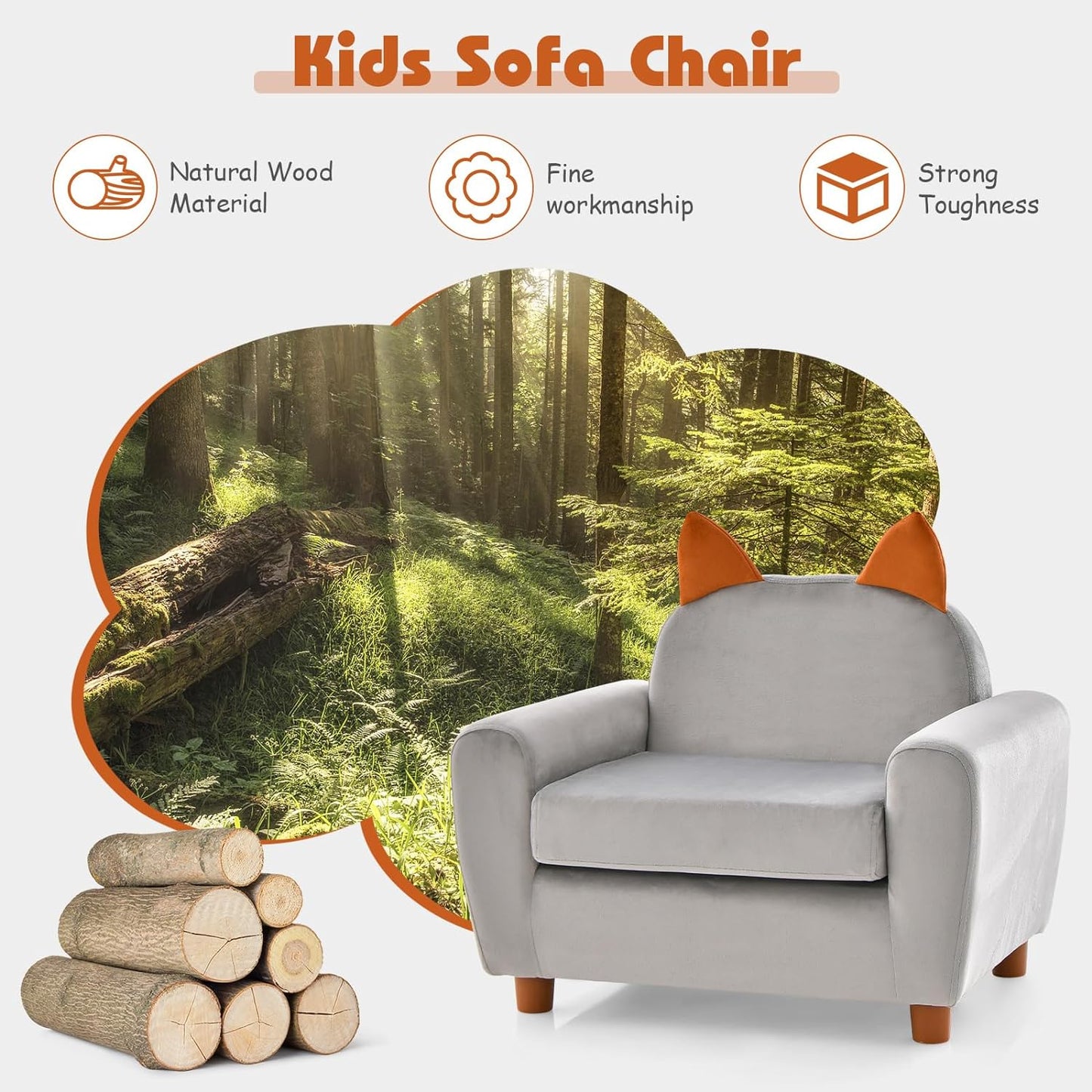 INFANS Kids Sofa with Footstool, 2 Seat Toddler Upholstered Couch, Children Armrest Chair Lounge for Nursery Kindergarten Kids Room Boys Girls, Sturdy Wood Construction Velvet Surface