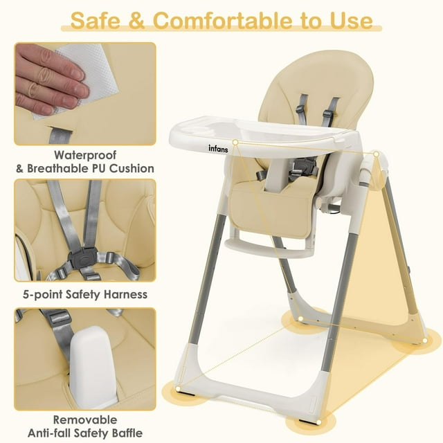 OLAKIDS High Chair for Babies and Toddlers, Foldable Highchair with 7 Different Heights