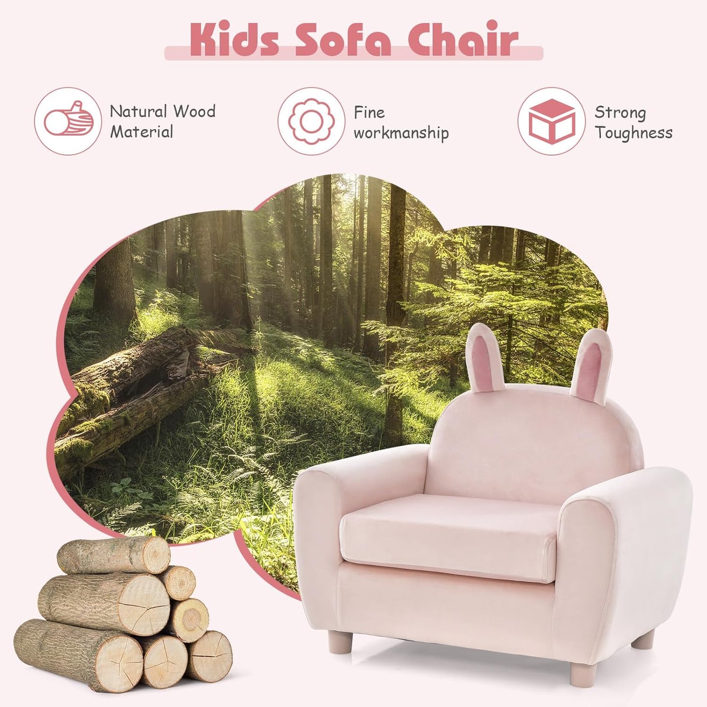 INFANS Kids Sofa with Footstool, 2 Seat Toddler Upholstered Couch, Children Armrest Chair Lounge for Nursery Kindergarten Kids Room Boys Girls, Sturdy Wood Construction Velvet Surface