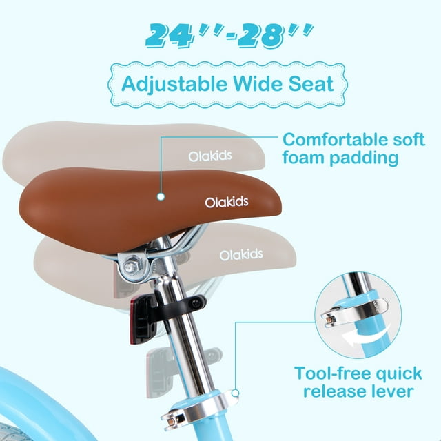 OLAKIDS Kids Bike for Girls, 12 14 16 Inch Children's Bicycle with Removable Basket and Training Wheels, Safety Bell