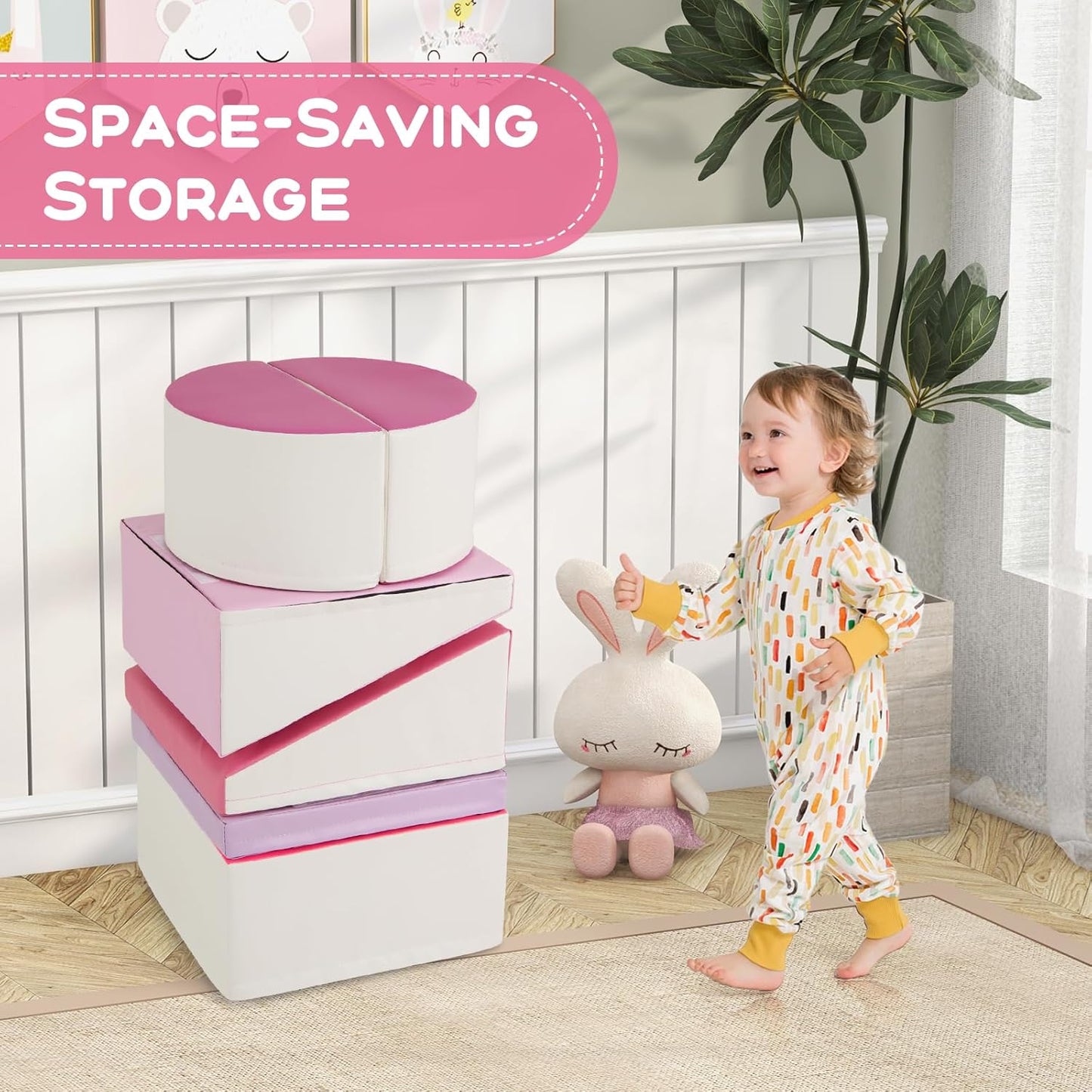 Olakids Climbing Toys for Toddlers, 6 Pieces Baby Foam Blocks Soft Play Set with PU Leather