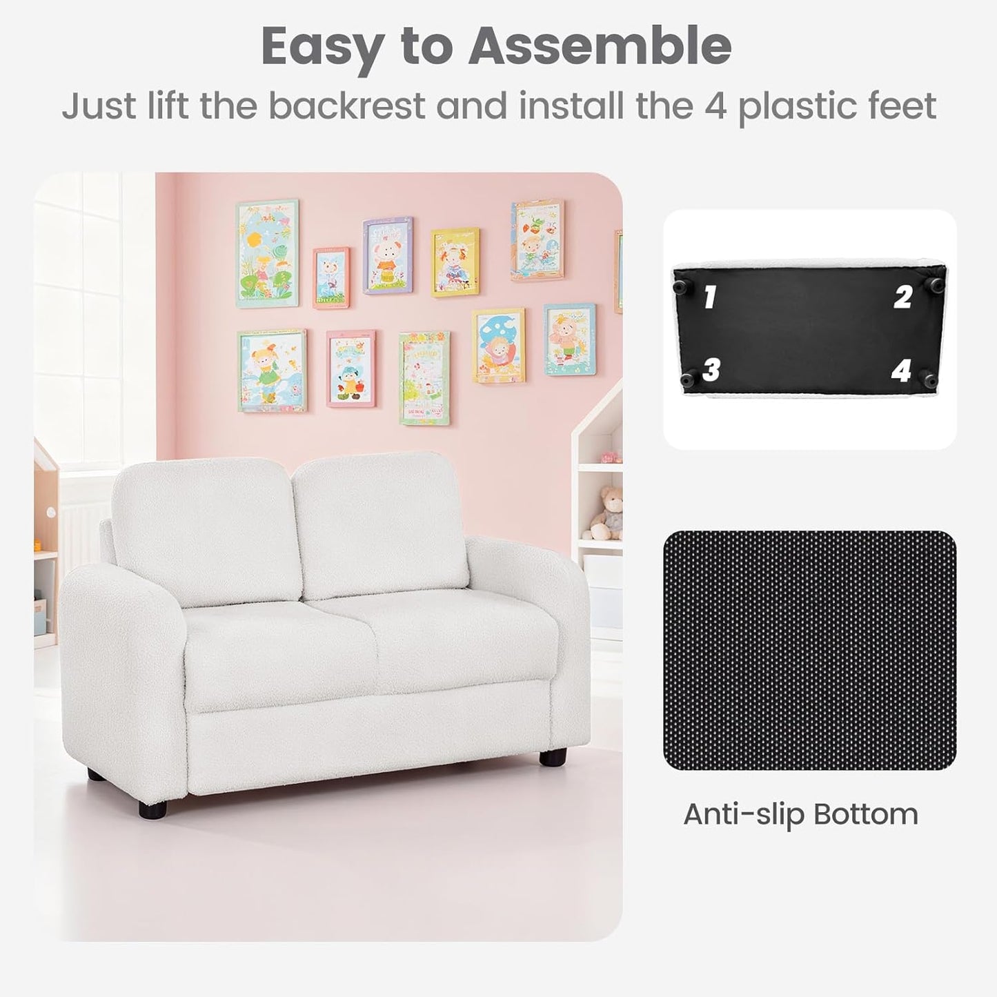 OLAKIDS Kids Sofa, 2 Seat Soft Thick Upholstered Couch with Plush Fabric Solid Wooden Frame, Armrest Chair Lounge for Playroom Kids Boys Girls