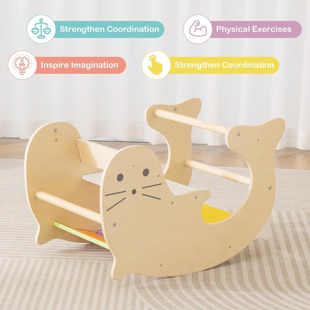 OLAKIDS Climbing Toys for Toddlers, 3 in 1 Pikler Montessori Wooden Arch Climber Rocker Ladder, Indoor Kids Activity Climb Toy Gym Playground Play Structure Gift for Children Boys Girls