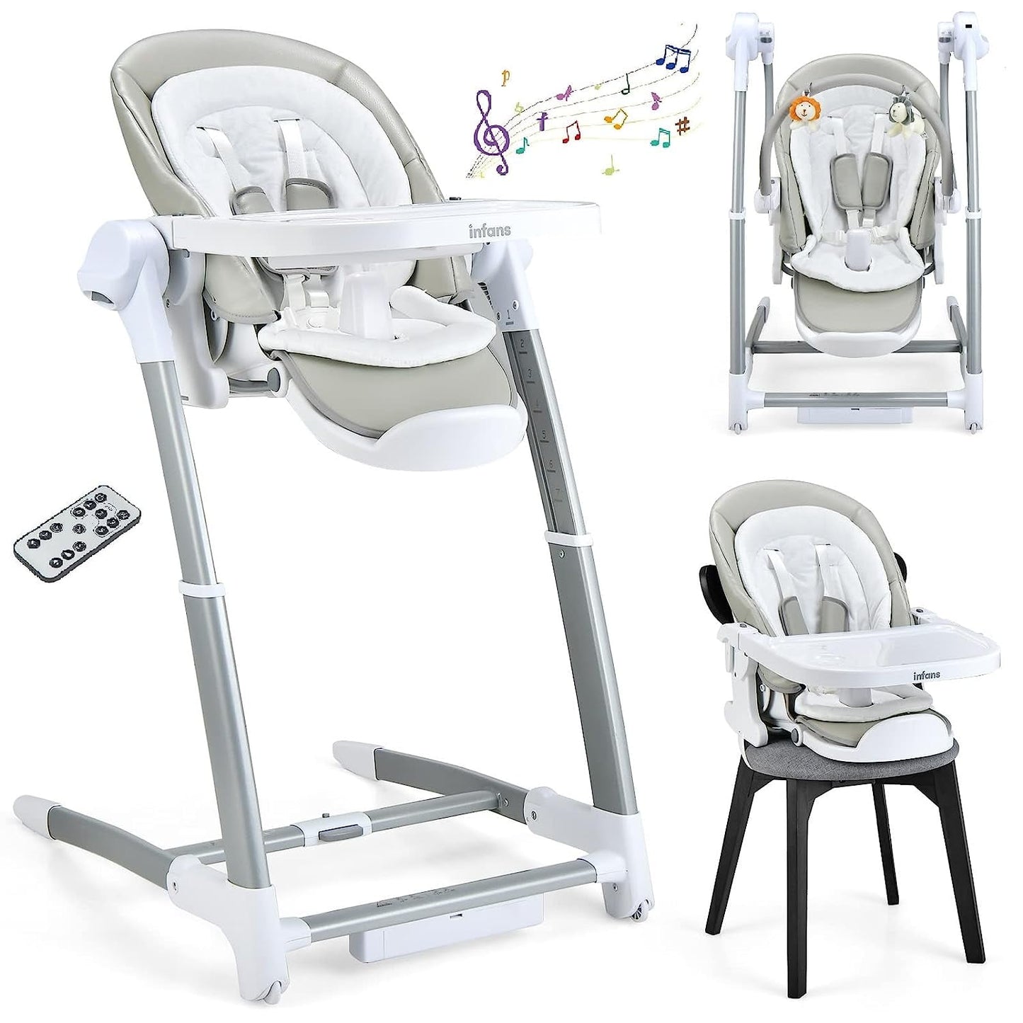 OLAKIDS 3 in 1 Baby High Chair, Electric Baby Swing, Infant Dining Booster Seat, Multifunction Highchair for Toddlers