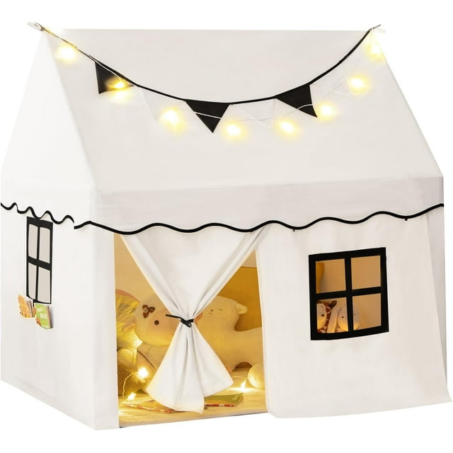 INFANS Kids Play Tent with Washable Mat Star Light Windows, Anti-Trip Large Playhouse Toys for Children Boys Girls, Indoor Outdoor Princess Tents Castle for Toddlers (Beige)