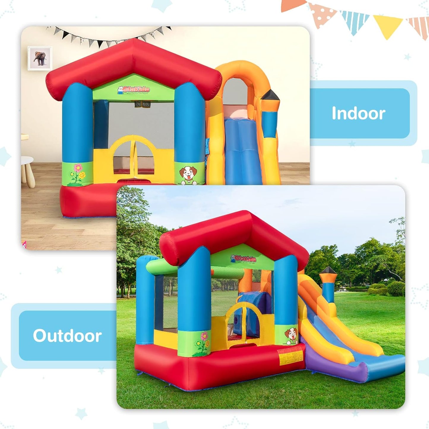 OLAKIDS Inflatable Bounce House, Kids Jumping Castle with 680W Blower 50PCS Ocean Balls Carry Bag Repair Patches