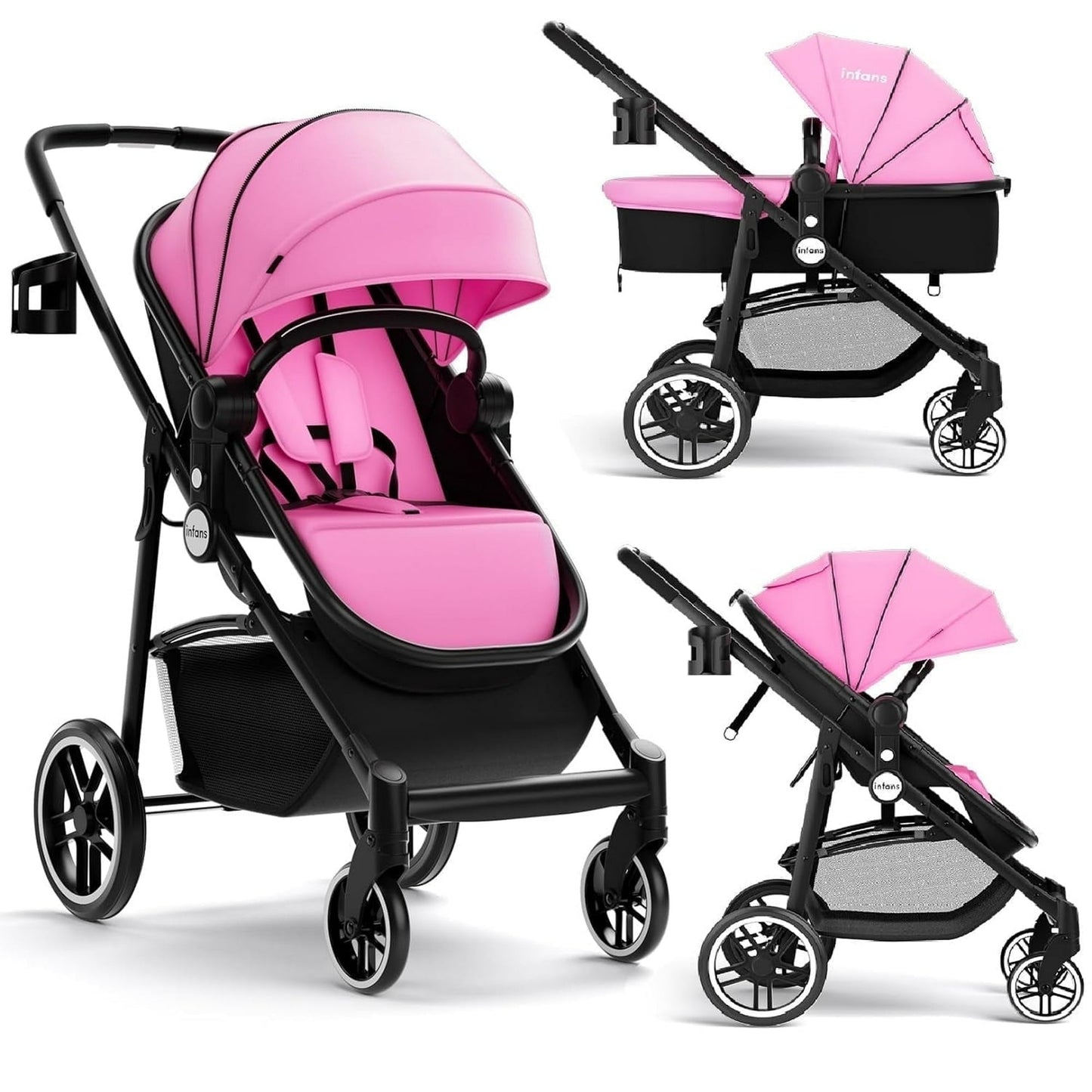 OLAKIDS 2 in 1 Baby Stroller, High Landscape Infant Stroller & Reversible Bassinet Pram, Foldable Pushchair