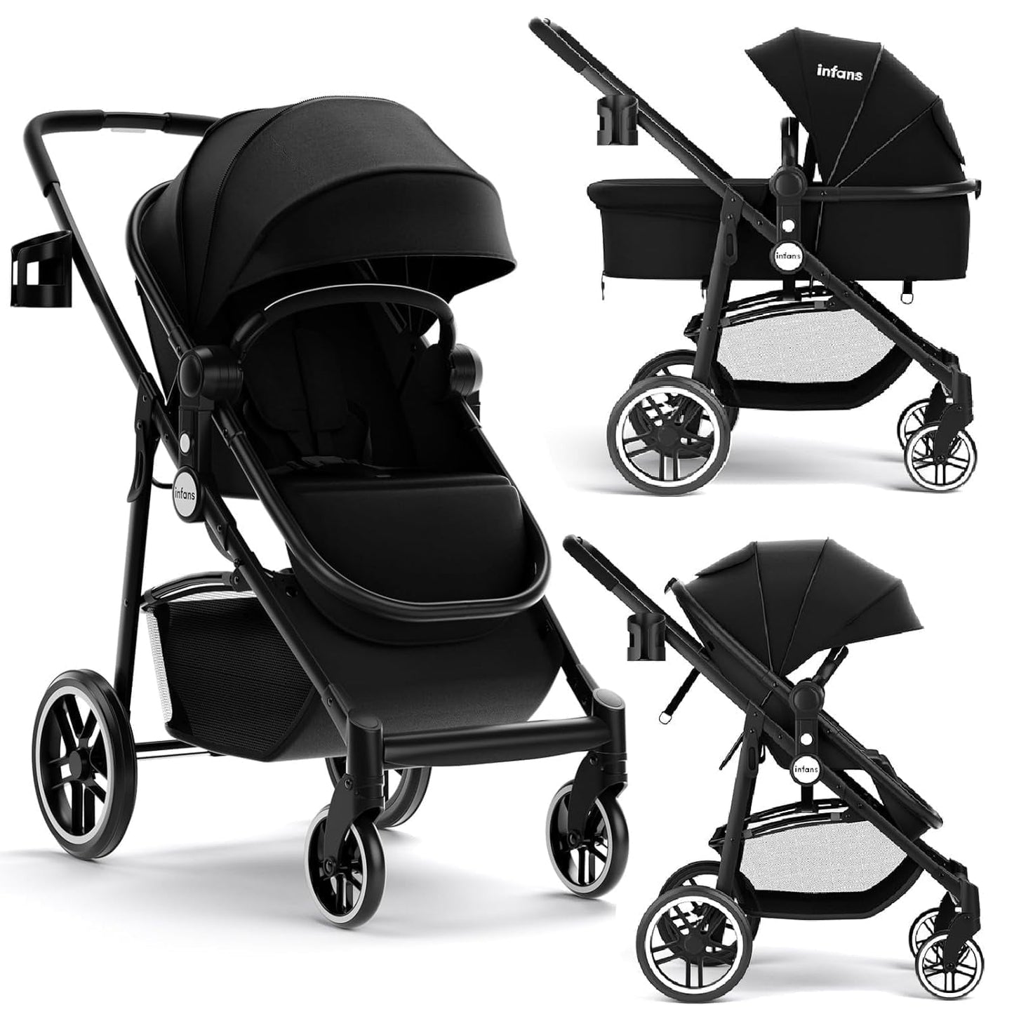 OLAKIDS 2 in 1 Baby Stroller, High Landscape Infant Stroller & Reversible Bassinet Pram, Foldable Pushchair