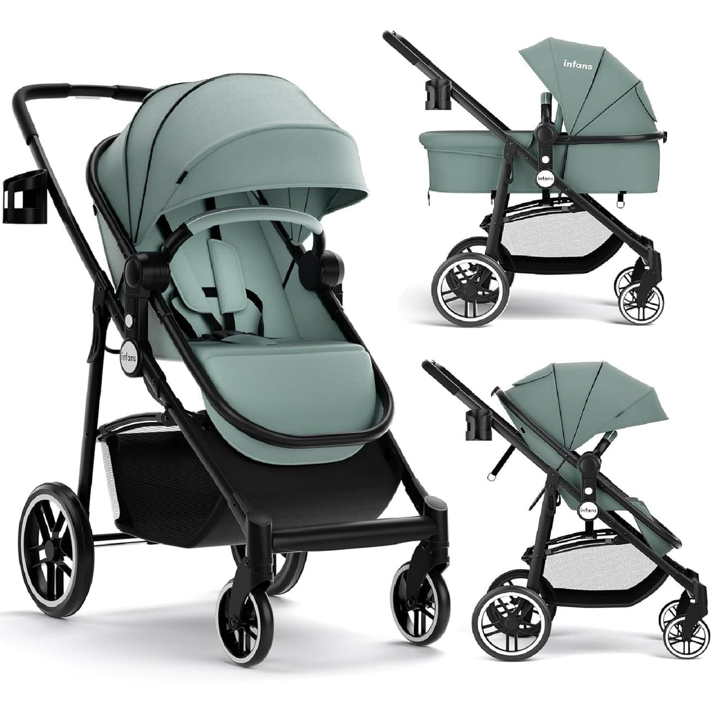OLAKIDS 2 in 1 Baby Stroller, High Landscape Infant Stroller & Reversible Bassinet Pram, Foldable Pushchair