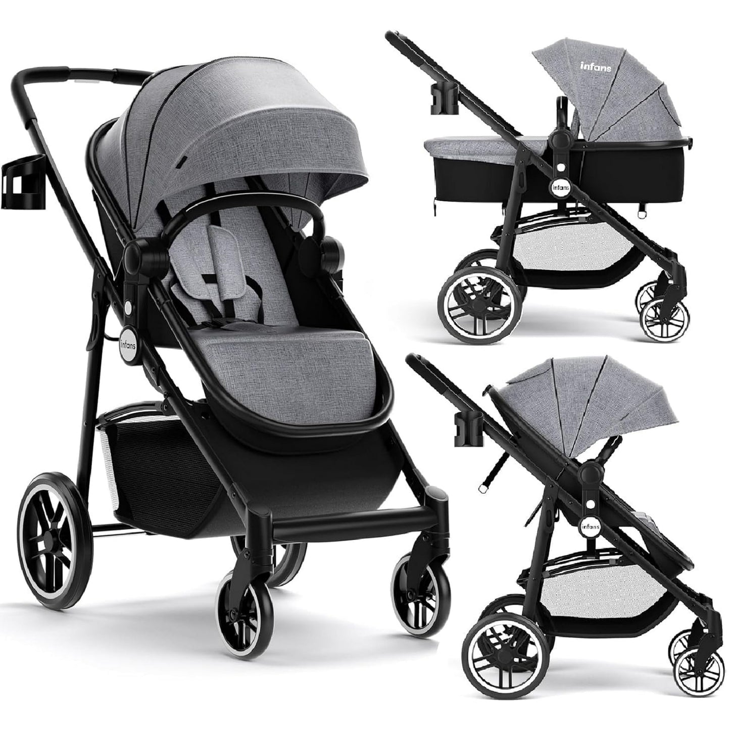 OLAKIDS 2 in 1 Baby Stroller, High Landscape Infant Stroller & Reversible Bassinet Pram, Foldable Pushchair