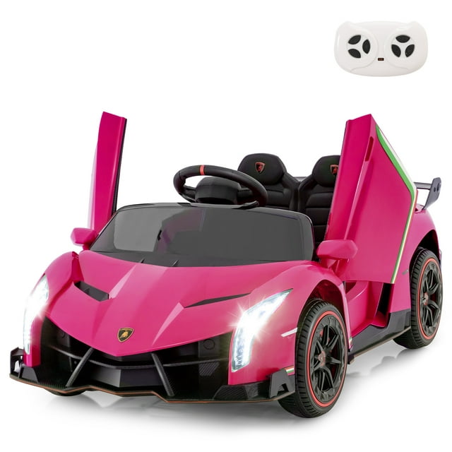OLAKIDS 2 Seater Kids Ride on Car, 12V 4WD Licensed Lamborghini Veneno Powered Electric Vehicle with Hydraulic Doors, Rocking Mode, Adjustable Speeds, Remote Control, MP3, Headlight