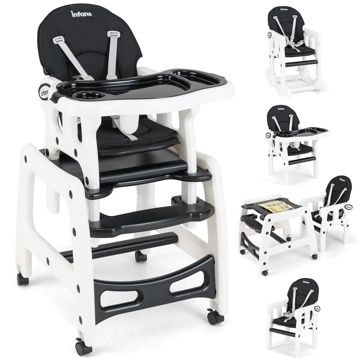 OLAKIDS 5 in 1 Baby High Chair, Convertible Toddler Table Chair Set