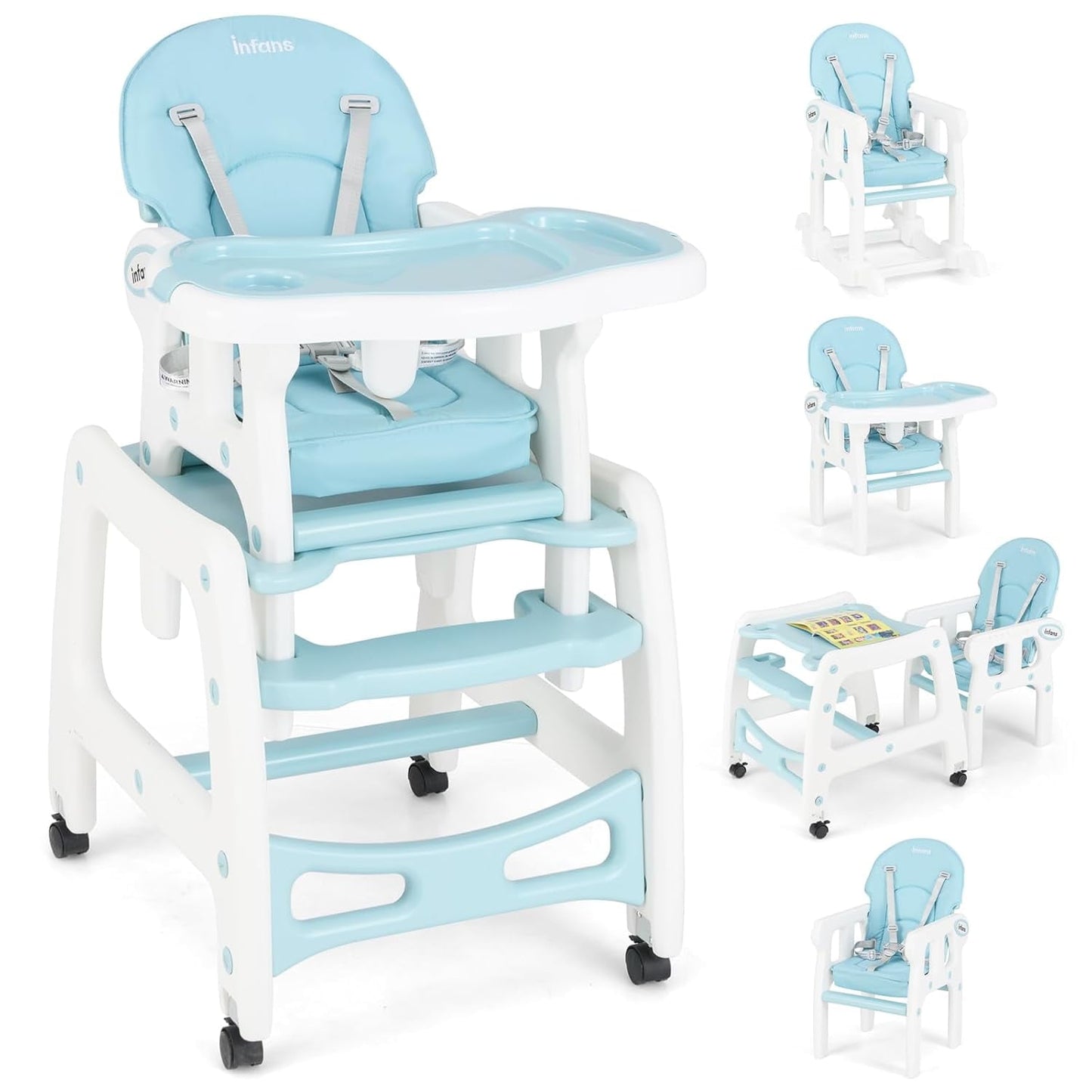 OLAKIDS 5 in 1 Baby High Chair, Convertible Toddler Table Chair Set