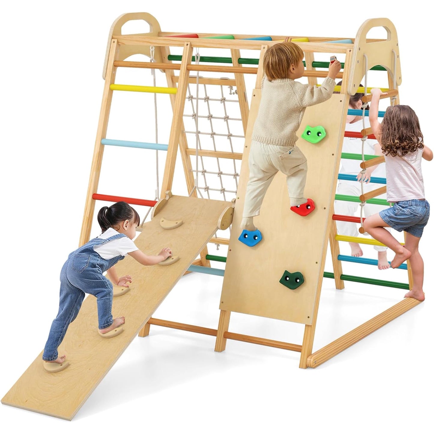 OLAKIDS 8 in 1 Climbing Toys for Toddlers, Kids Wood Montessori Climber Playset, Indoor Playground Jungle Gym