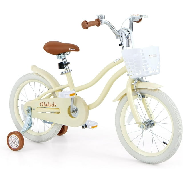 OLAKIDS Kids Bike for Girls, 12 14 16 Inch Children's Bicycle with Removable Basket and Training Wheels, Safety Bell