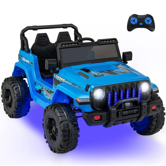 OLAKIDS Kids Ride on Truck, 12V Electric Vehicle with Remote Control, Battery Powered Toddler Car with Music, Horn, 3 Speeds, LED Lights, Bluetooth, USB, Radio