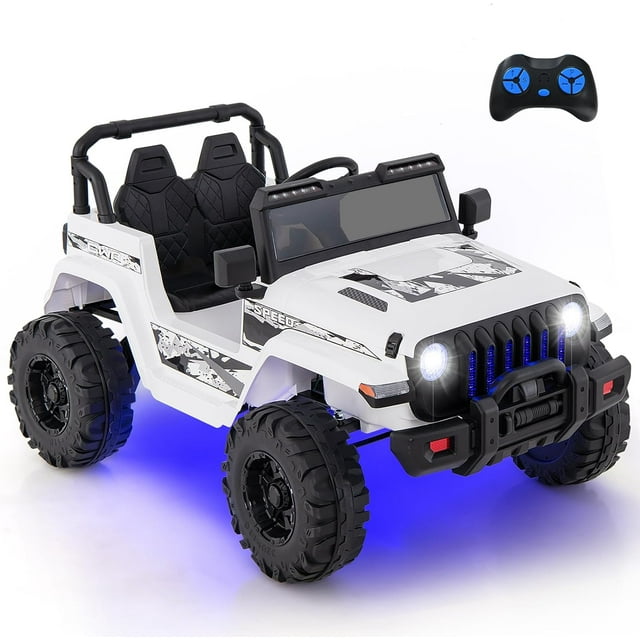 OLAKIDS Kids Ride on Truck, 12V Electric Vehicle with Remote Control, Battery Powered Toddler Car with Music, Horn, 3 Speeds, LED Lights, Bluetooth, USB, Radio