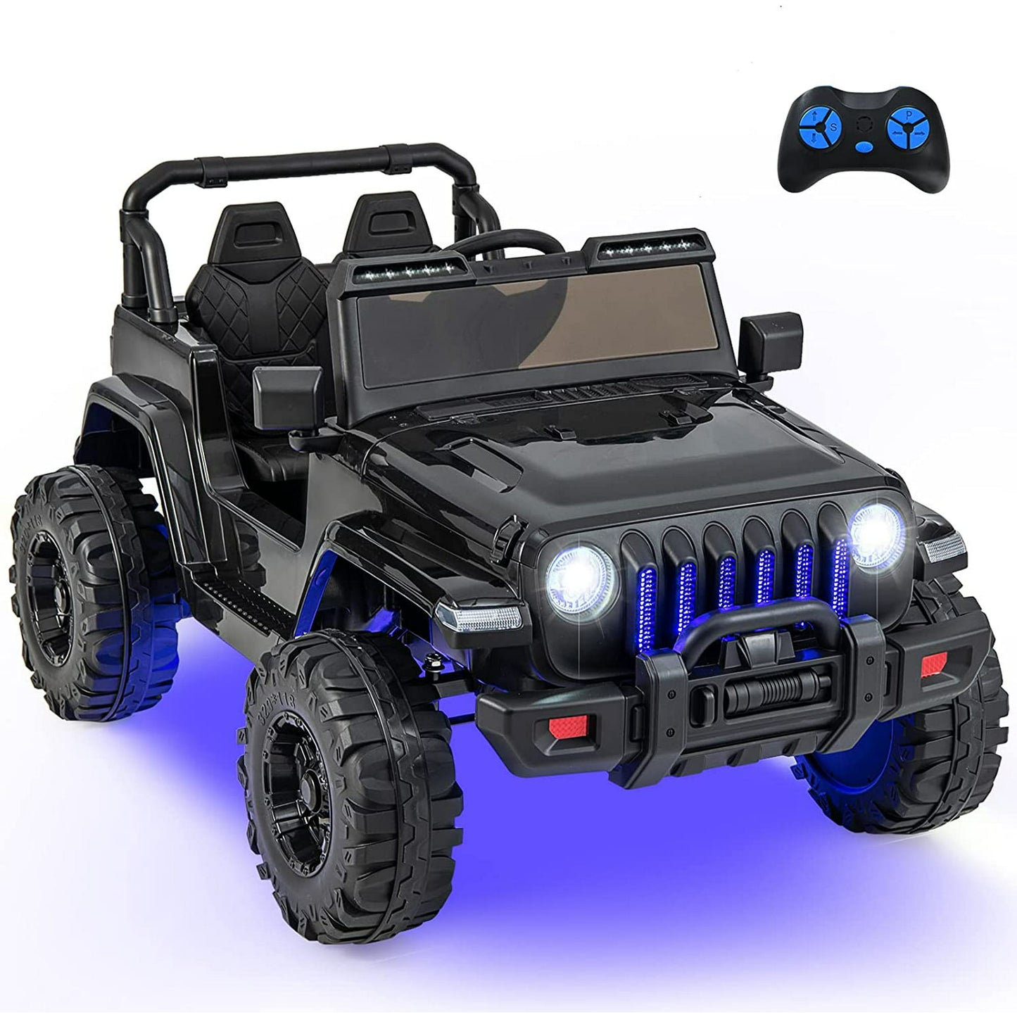OLAKIDS Kids Ride on Truck, 12V Electric Vehicle with Remote Control, Battery Powered Toddler Car with Music, Horn, 3 Speeds, LED Lights, Bluetooth, USB, Radio