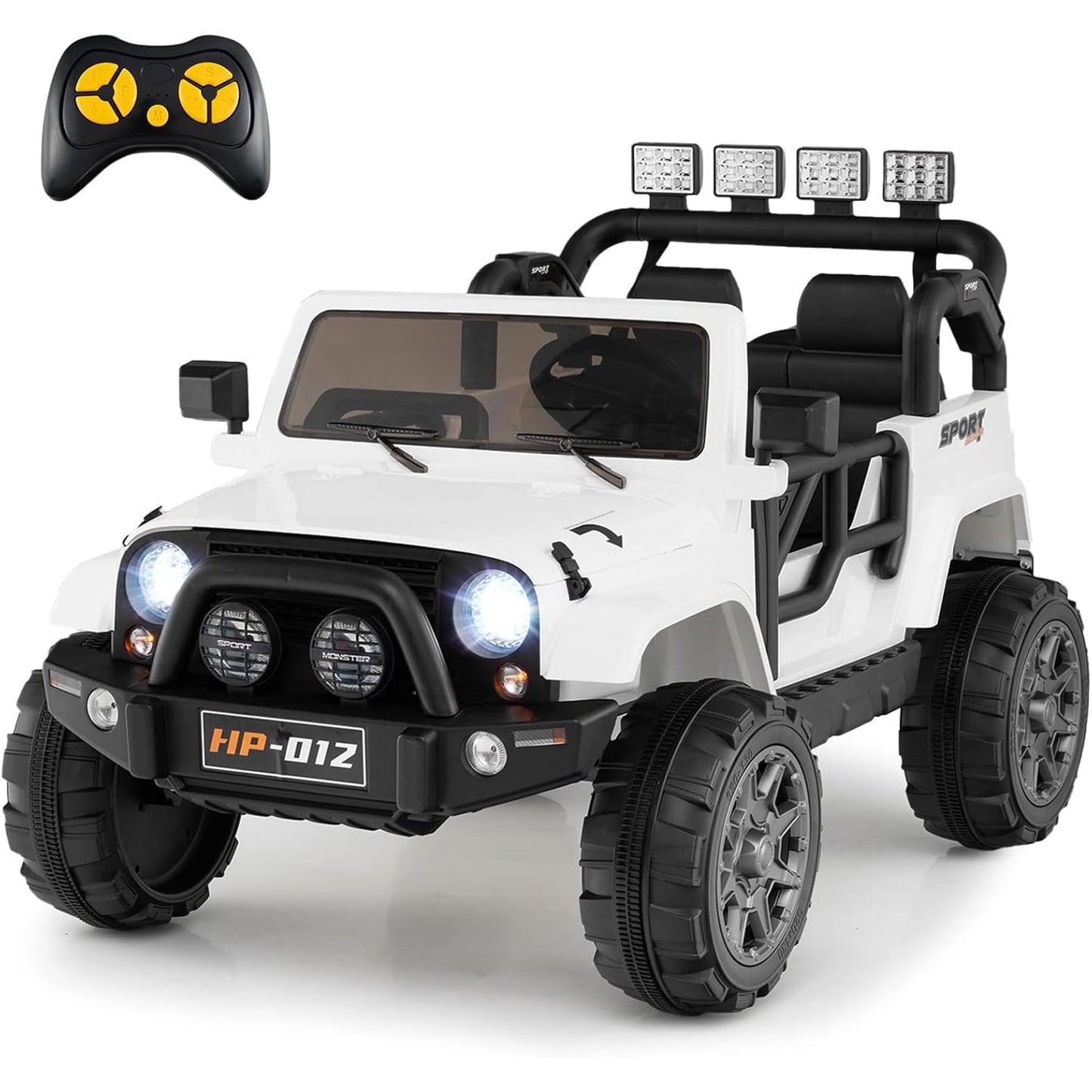 OLAKIDS Ride on Truck, 12V Battery Powered Electric Vehicle for Kids with Remote Control, Power Display, LED Lights, Story, Suspension System, MP3, Ride on Toy for 3+ Boys Girls