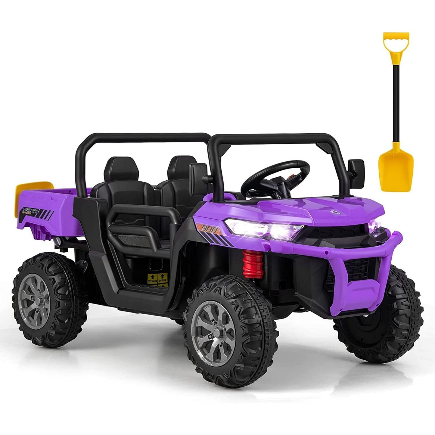 OLAKIDS 2 Seater Ride On UTV, 12V Kids Electric Vehicle Dump Truck with Remote Control, Dump Bed and Extra Shovel, Toddlers Battery Powered Car with Music, USB, AUX, Rocking Function