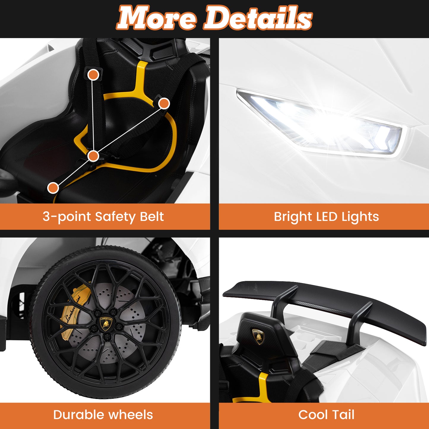 Licensed Lamborghini Huracan Ride on Car by OLAKIDS, 12V Kids Electric Vehicle Battery Powered Toy with Remote Control, LED Lights, Spring Suspension, Bluetooth, MP3, Aged 3-8 Years