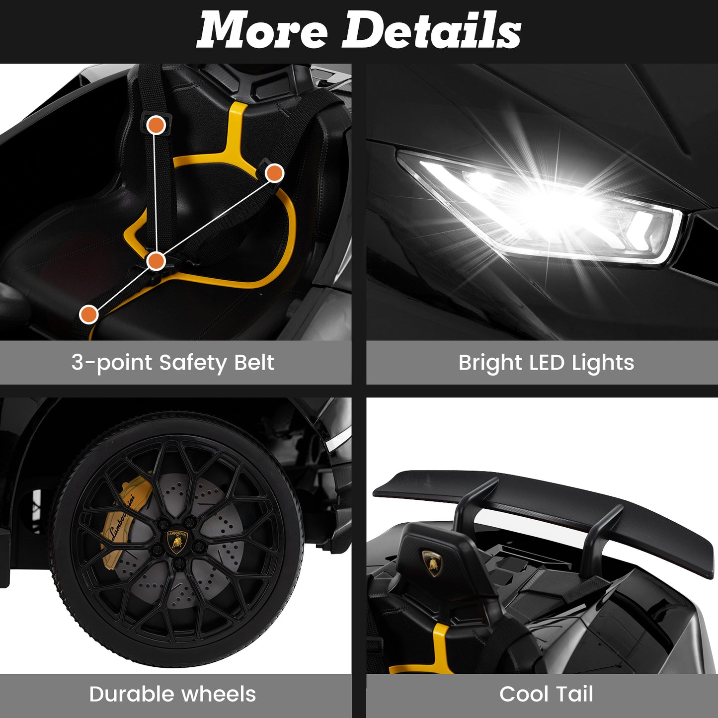 Licensed Lamborghini Huracan Ride on Car by OLAKIDS, 12V Kids Electric Vehicle Battery Powered Toy with Remote Control, LED Lights, Spring Suspension, Bluetooth, MP3, Aged 3-8 Years