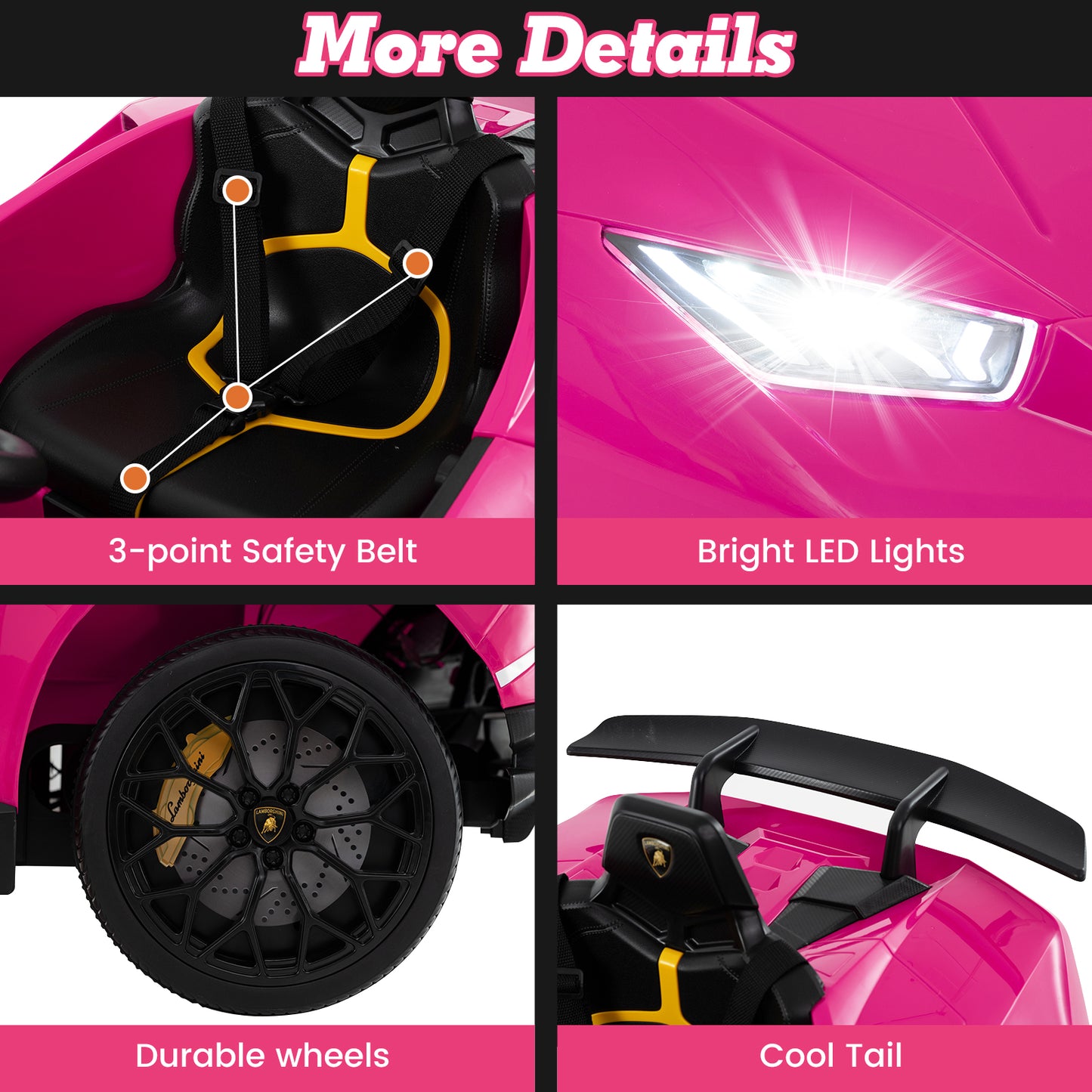 Licensed Lamborghini Huracan Ride on Car by OLAKIDS, 12V Kids Electric Vehicle Battery Powered Toy with Remote Control, LED Lights, Spring Suspension, Bluetooth, MP3, Aged 3-8 Years