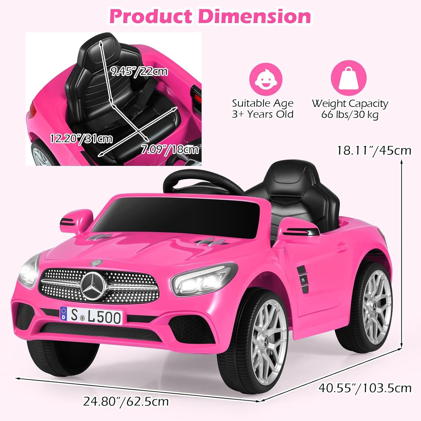 Licensed Mercedes Benz SL500 Ride on Car by OLAKIDS, 12V Kids Electric Vehicle with Parent Remote Control Soft Start Spring Suspension 2 Speeds Bluetooth Radio Music