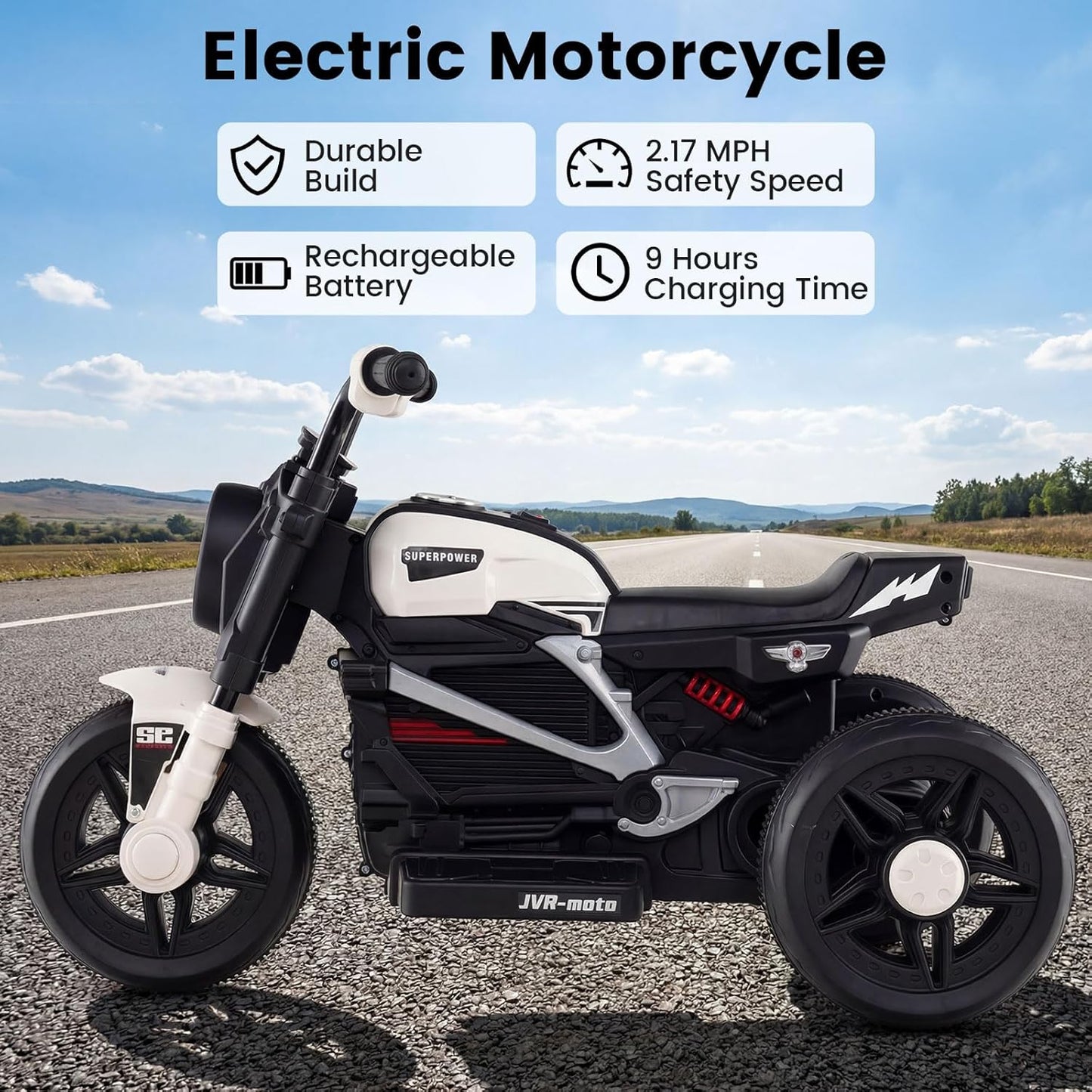 OLAKIDS 6V Kids Motorcycle with Forward & Reverse Switch, Headlight, Horn, Music, Story, USB Port, 3-Wheel Battery Powered Electric Ride on Toys for Toddler Boys Girls