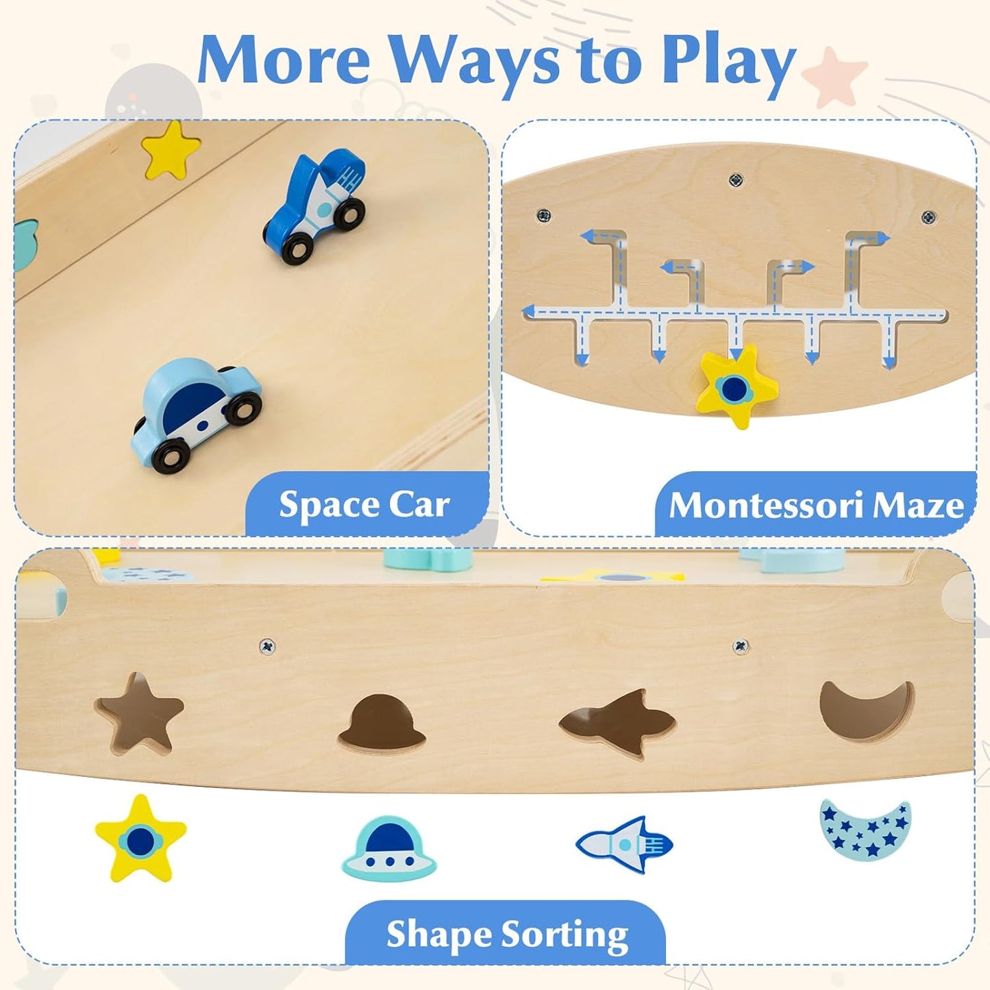 Olakids Pikler Triangle Set, 13 in 1 Astronaut Theme Foldable Wooden Montessori Toddler Climbing Toys