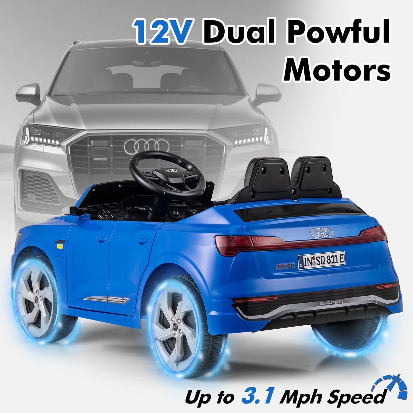 Licensed Audi SQ8 Ride on Car by OLAKIDS, Battery Powered Electric Vehicle for with Remote Control, Adjustable Music, LED Lights, Suspension, Driving Toy Gift for Kids Toddler Age 3+