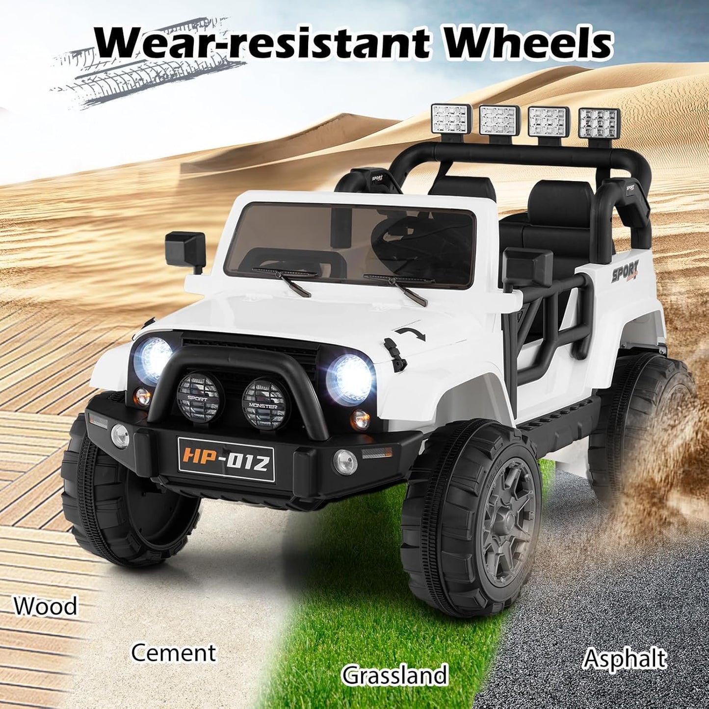 OLAKIDS Ride on Truck, 12V Battery Powered Electric Vehicle for Kids with Remote Control, Power Display, LED Lights, Story, Suspension System, MP3, Ride on Toy for 3+ Boys Girls