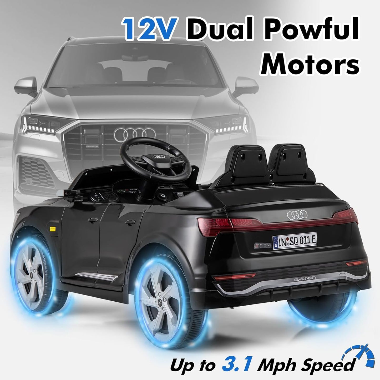 Licensed Audi SQ8 Ride on Car by OLAKIDS, Battery Powered Electric Vehicle for with Remote Control, Adjustable Music, LED Lights, Suspension, Driving Toy Gift for Kids Toddler Age 3+