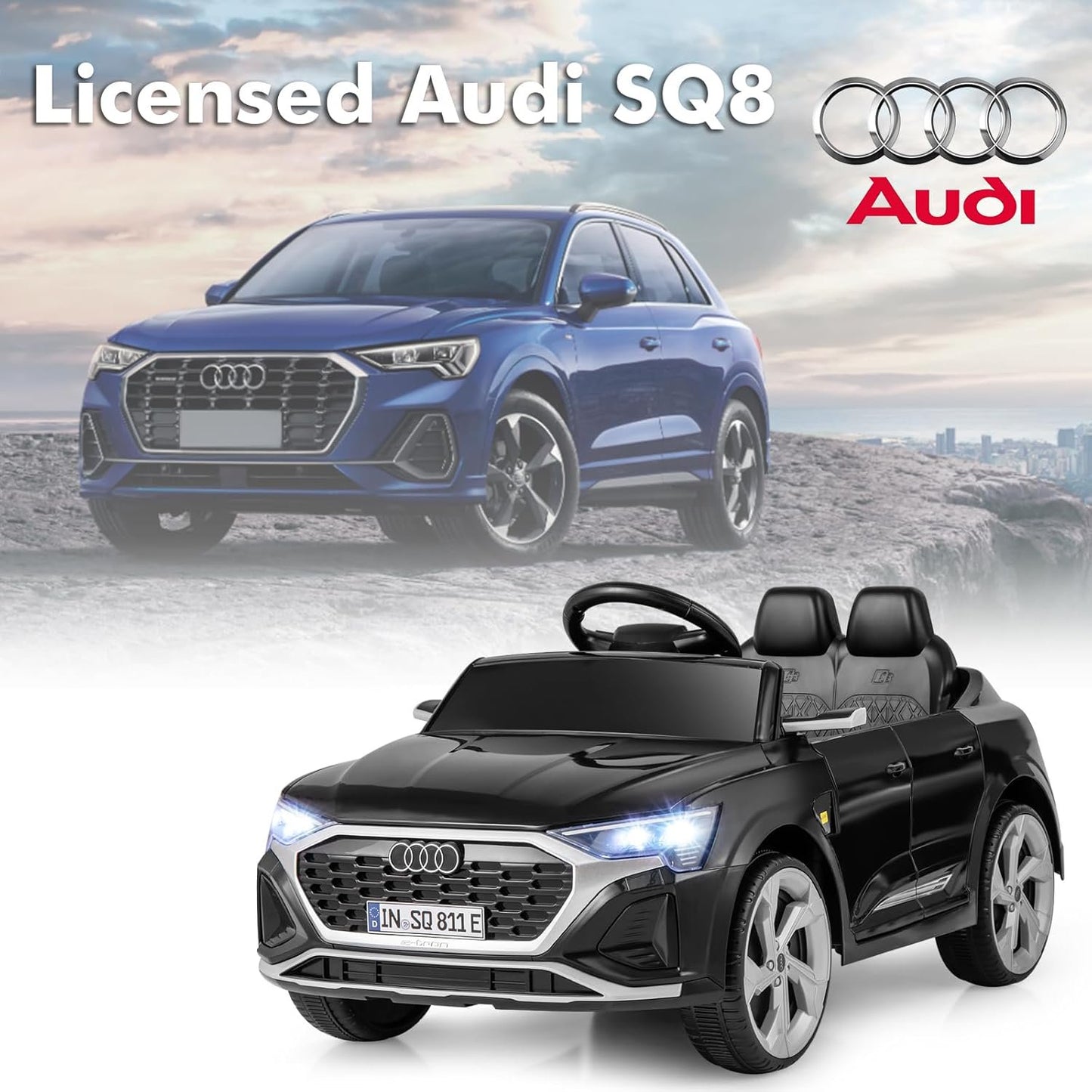 Licensed Audi SQ8 Ride on Car by OLAKIDS, Battery Powered Electric Vehicle for with Remote Control, Adjustable Music, LED Lights, Suspension, Driving Toy Gift for Kids Toddler Age 3+