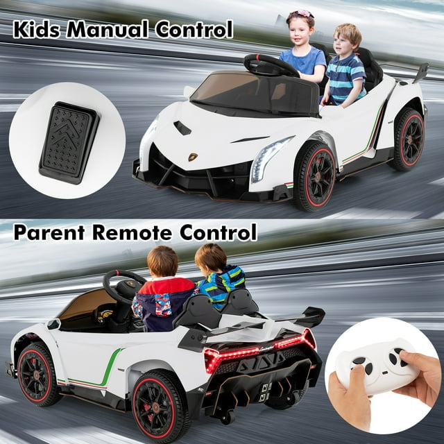 OLAKIDS 2 Seater Kids Ride on Car, 12V 4WD Licensed Lamborghini Veneno Powered Electric Vehicle with Hydraulic Doors, Rocking Mode, Adjustable Speeds, Remote Control, MP3, Headlight