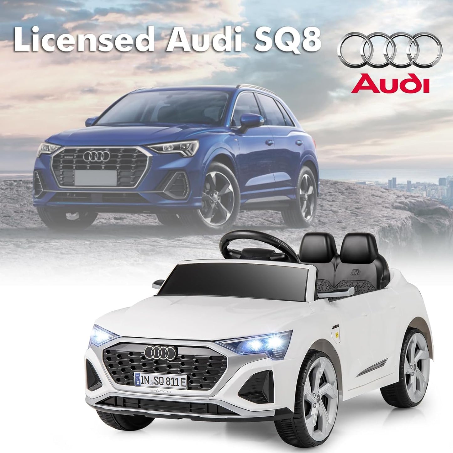 Licensed Audi SQ8 Ride on Car by OLAKIDS, Battery Powered Electric Vehicle for with Remote Control, Adjustable Music, LED Lights, Suspension, Driving Toy Gift for Kids Toddler Age 3+
