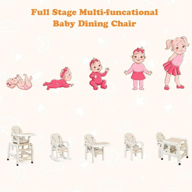 OLAKIDS 5 in 1 Baby High Chair, Convertible Toddler Table Chair Set