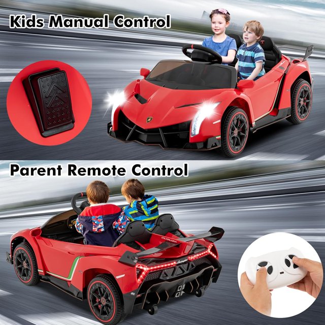 OLAKIDS 2 Seater Kids Ride on Car, 12V 4WD Licensed Lamborghini Veneno Powered Electric Vehicle with Hydraulic Doors, Rocking Mode, Adjustable Speeds, Remote Control, MP3, Headlight