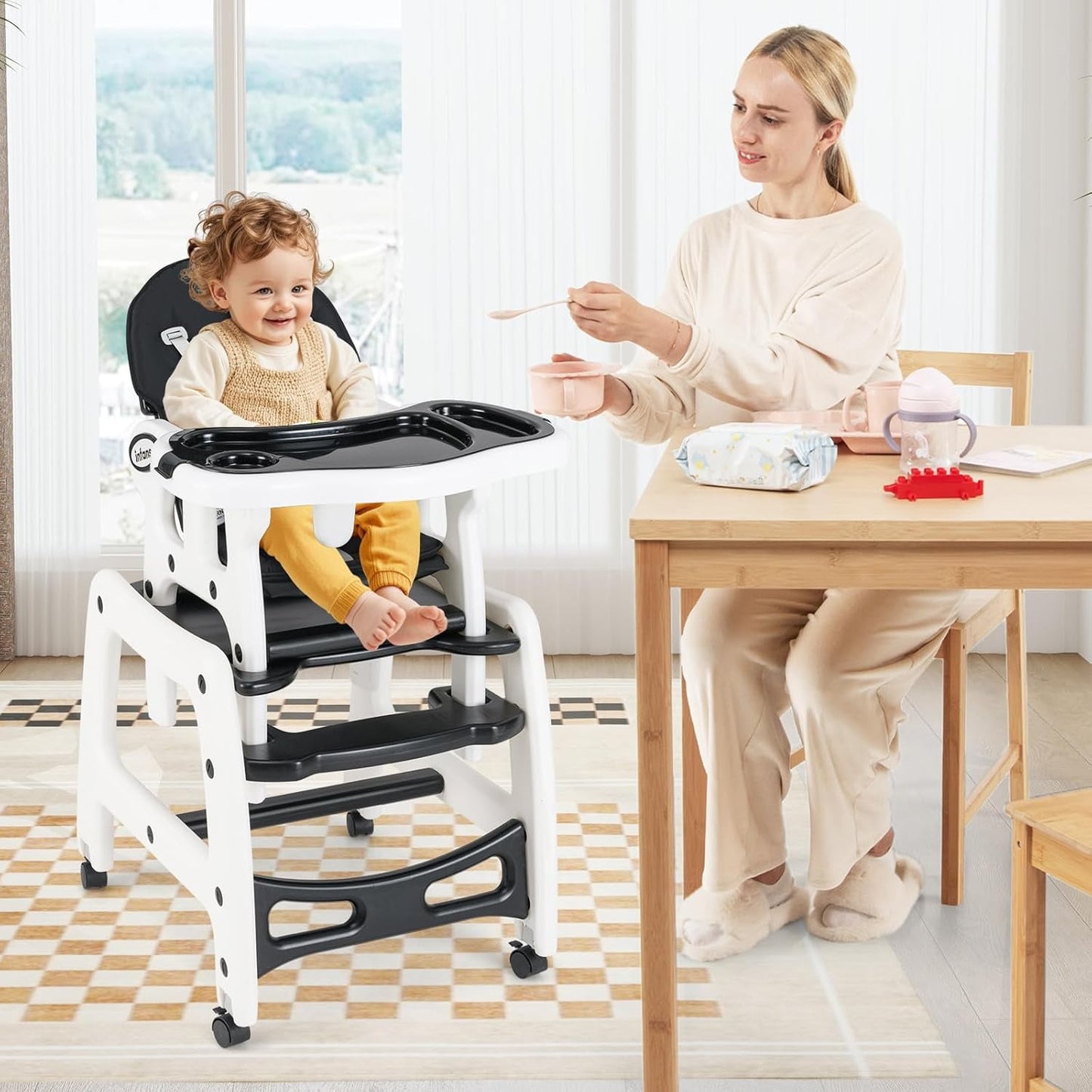 OLAKIDS 5 in 1 Baby High Chair, Convertible Toddler Table Chair Set