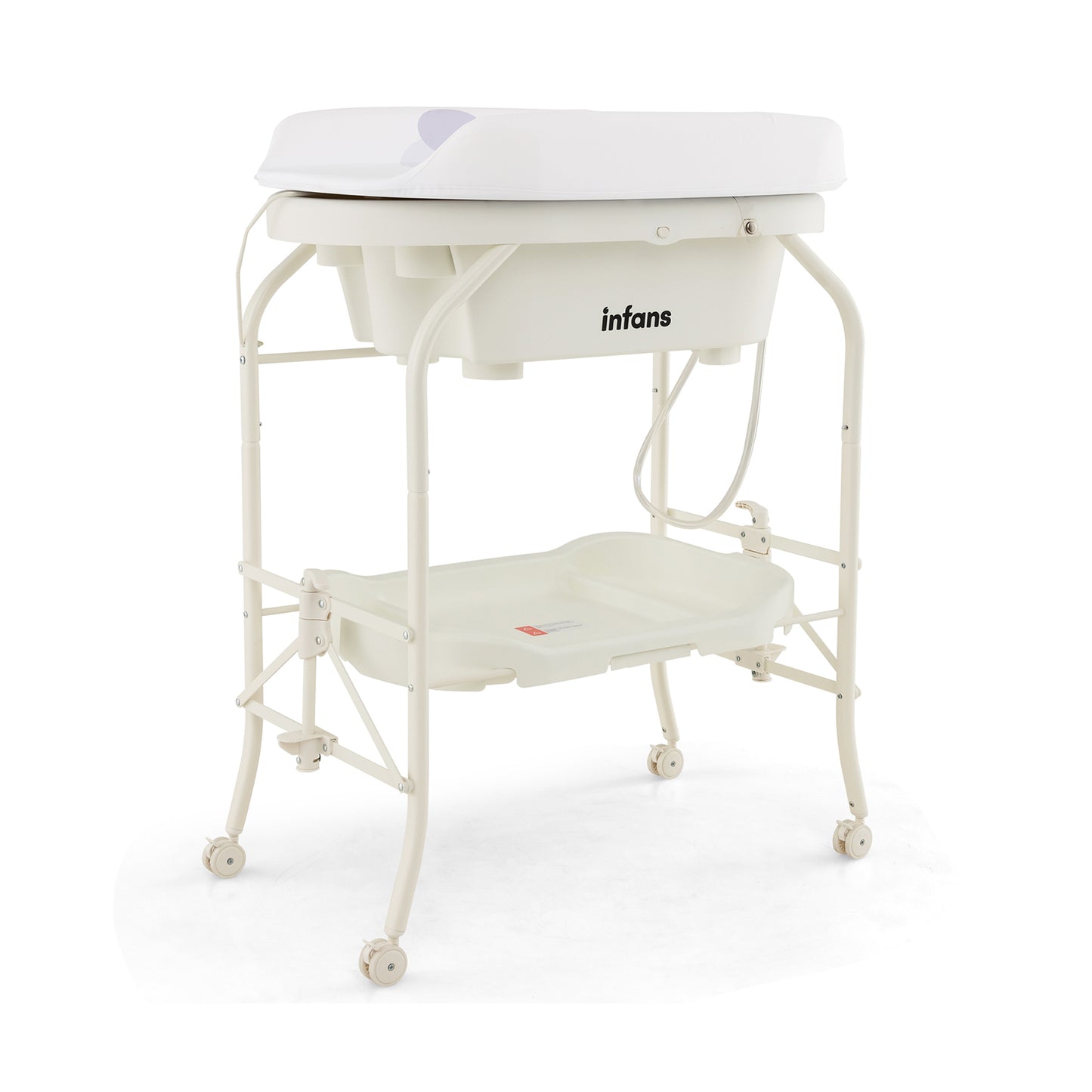 INFANS 2 in 1 Baby Changing Table with Bath Tub Unit, Folding Diaper Dresser Station with Wheels Waterproof Pad Storage Rack, Portable Nursery Organizer Stand for Newborn Infant