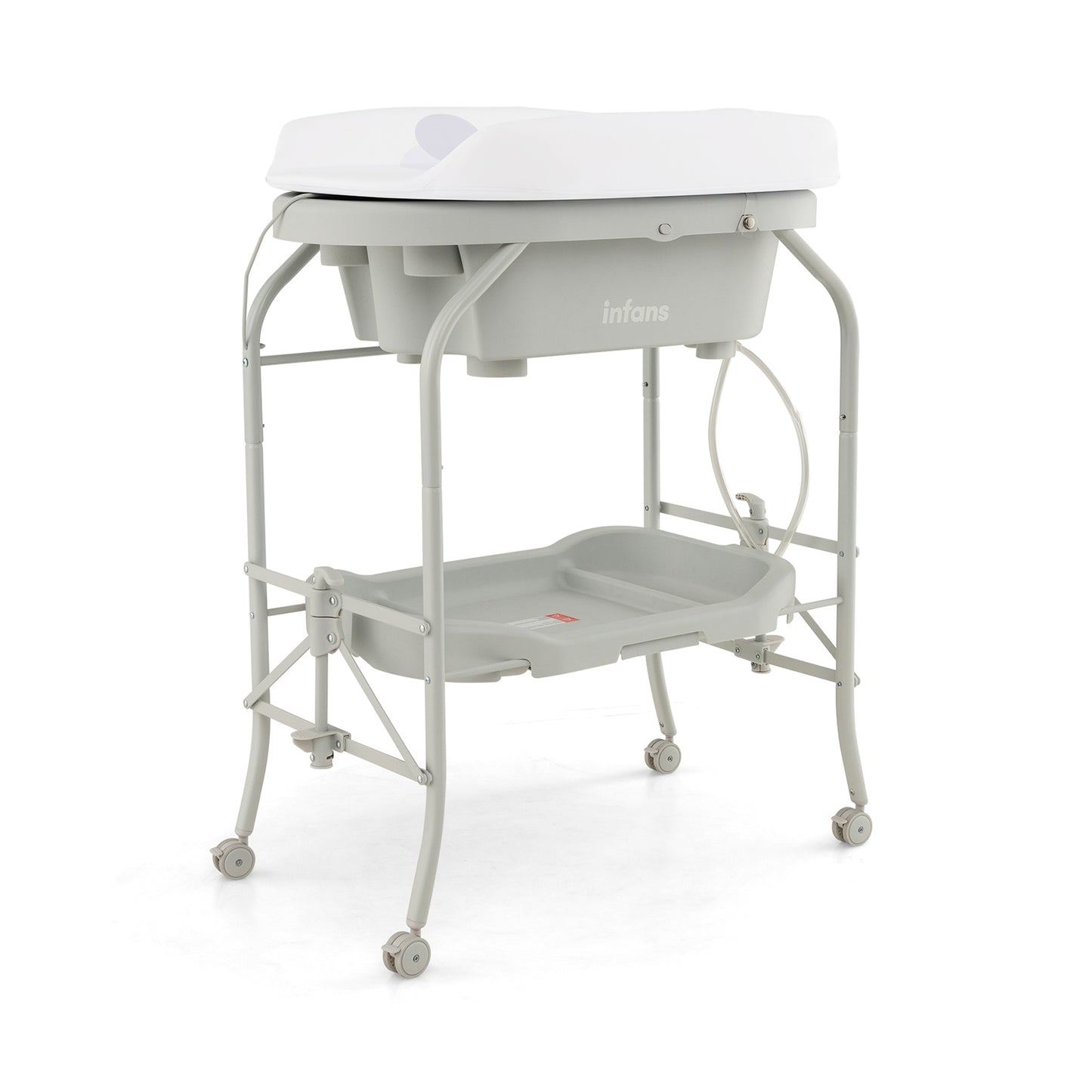 INFANS 2 in 1 Baby Changing Table with Bath Tub Unit, Folding Diaper Dresser Station with Wheels Waterproof Pad Storage Rack, Portable Nursery Organizer Stand for Newborn Infant