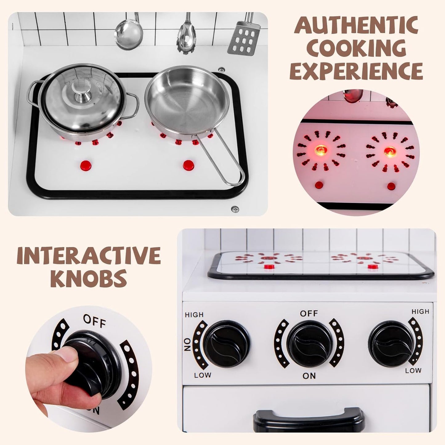 OLAKIDS Play Kitchen for Kids, Wooden Kids Play Kitchen Playset with Realistic Light & Sounds, Pots Pan Microwave Sink, Children Pretend Cooking Toy Set Gift for Toddler Boys Girls Ages 3+