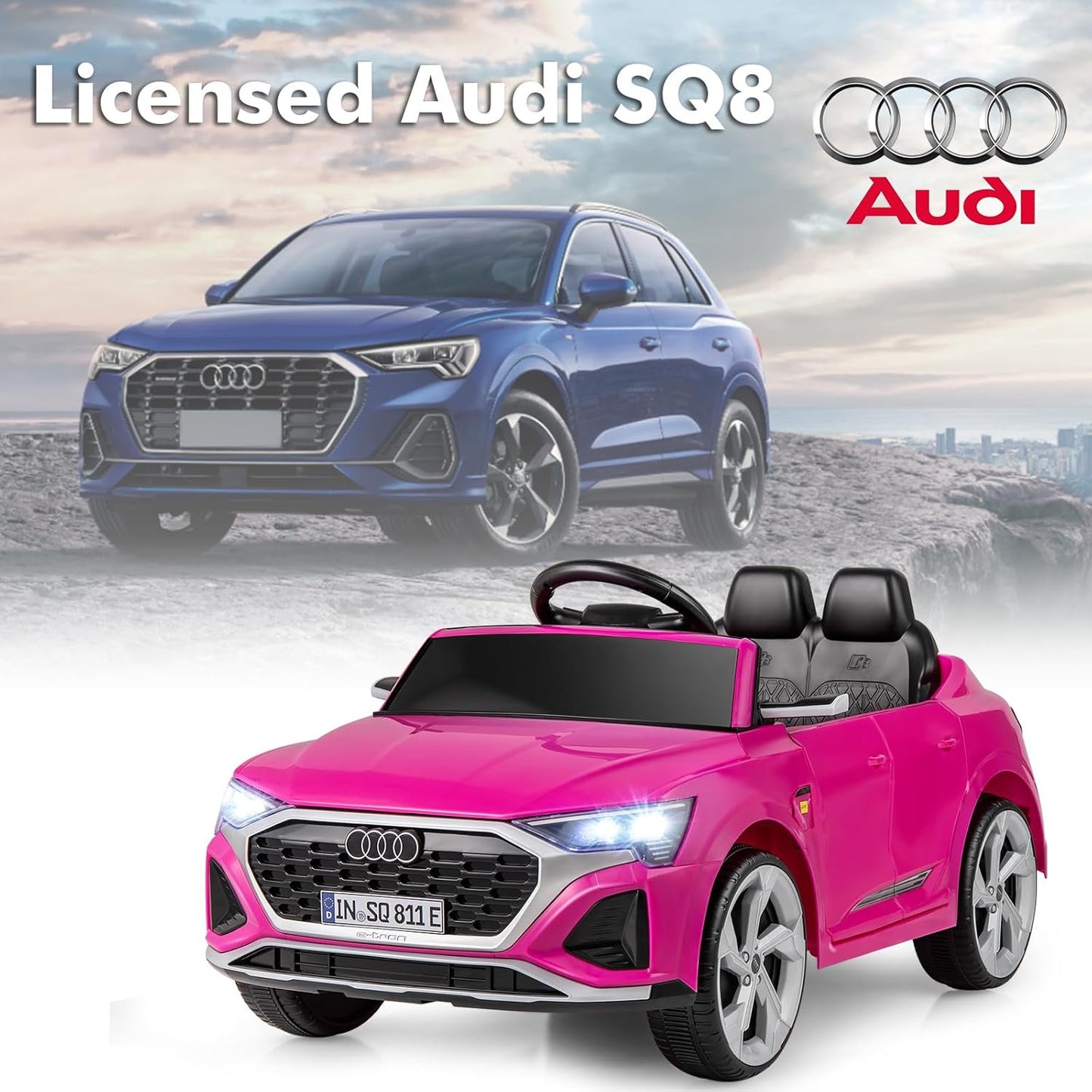Licensed Audi SQ8 Ride on Car by OLAKIDS, Battery Powered Electric Vehicle for with Remote Control, Adjustable Music, LED Lights, Suspension, Driving Toy Gift for Kids Toddler Age 3+